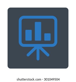 Display icon. This flat rounded square button uses smooth blue colors and isolated on a white background.
