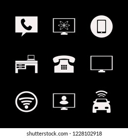 display icon. display vector icons set atom monitor, car with signal, home phone and mobile phone