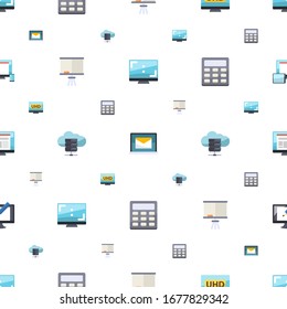 display icons pattern seamless. Included editable flat Aspect Ratio, Online library, 4K Streaming, Board stand, e-Book, Calculator, layout icons. display icons for web and mobile.