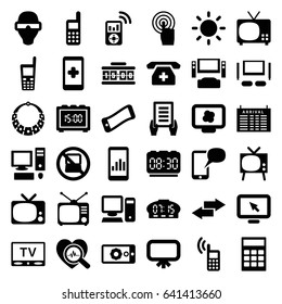 Display icons set. set of 36 display filled icons such as no laptop, arrival table, board, holding document, tv, touchscreen, old phone, medical phone, heartbeat search, phone