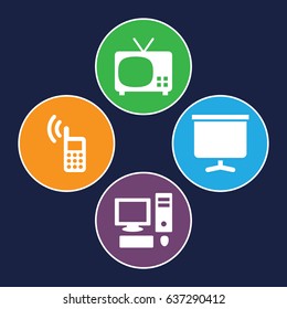 Display icons set. set of 4 display filled icons such as board, phone, pc