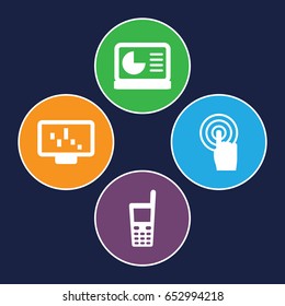 Display icons set. set of 4 display filled icons such as touchscreen