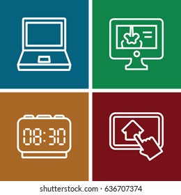 Display icons set. set of 4 display outline icons such as x-ray on display, home on tablet, digital clock