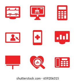 Display icons set. set of 9 display filled icons such as board, heartbeat, heartbeat search, desk phone, calculator