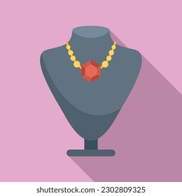 Display jewelry dummy icon flat vector. Fashion bust. Gold diamond