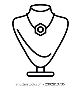 Mostrar el vector de contorno de icono del maniquí de joyería. Desplome de la moda. diamante dorado