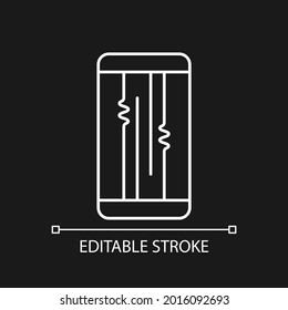 Display or lcd issues white linear icon for dark theme. Touchscreen is flickering or glitching. Thin line customizable illustration. Isolated vector contour symbol for night mode. Editable stroke