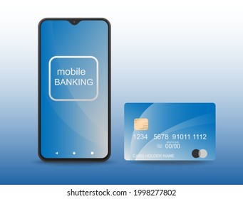 Anzeige des mobilen Bankgeschäfts auf einem Smartphone und einer Kredit- oder Debitkarte