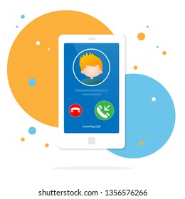 Display of mobile phone with user icon and incoming call - vector illustration