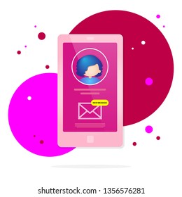 Display of mobile phone with user icon and new mail message - vector illustration