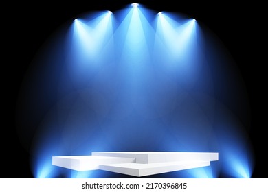 Display pedestal, Design platform, Empty product, White room and side lights. 3D rendering.
