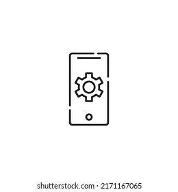 Anzeige des Telefons. Vektorliniensymbol im modernen Flachstil. Ideal für Webseiten, Läden, Internetseiten. Bearbeitbarer Strich. Zeilensymbol des Fanggeräts oder des Cograds bei Anzeige des Telefons 