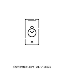Mostrar el teléfono. Símbolo de línea vectorial dibujado en un estilo plano moderno. Perfecto para sitios web, tiendas, páginas de internet. Trazo editable. Icono de línea del temporizador en la pantalla del teléfono 