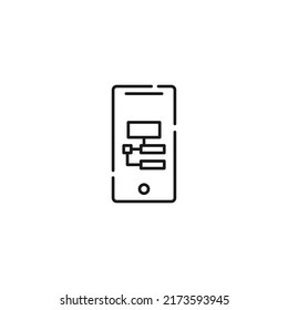 Display of phone. Vector line symbol drawn in modern flat style. Perfect for web site, stores, internet pages. Editable stroke. Line icon of computer or program algorithm on display of phone 