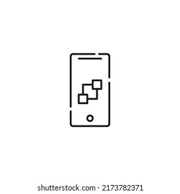 Display of phone. Vector line symbol drawn in modern flat style. Perfect for web site, stores, internet pages. Editable stroke. Line icon of cubes on display of phone 