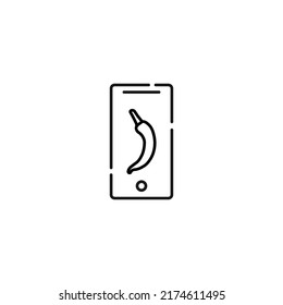 Mostrar el teléfono. Símbolo de línea vectorial dibujado en un estilo plano moderno. Perfecto para sitios web, tiendas, páginas de internet. Trazo editable. Icono de línea de pimienta chile en la pantalla del teléfono 