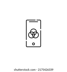 Display of phone. Vector line symbol drawn in modern flat style. Perfect for web site, stores, internet pages. Editable stroke. Line icon of intersected circles on display of phone 
