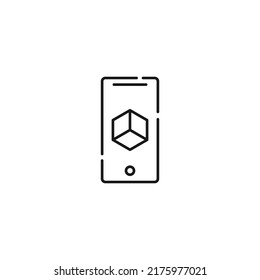 Display of phone. Vector line symbol drawn in modern flat style. Perfect for web site, stores, internet pages. Editable stroke. Line icon of cube on display of phone 