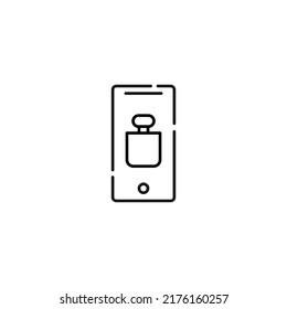 Mostrar el teléfono. Símbolo de línea vectorial dibujado en un estilo plano moderno. Perfecto para sitios web, tiendas, páginas de internet. Trazo editable. Icono de línea de perfume en la pantalla del teléfono 