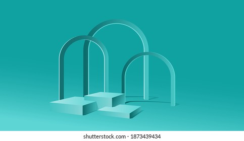 Display platform advertising podium or pedestal geometric shape use show and presentation product banner ads on stage pastel color, concept empty minimal background for vector illustration
