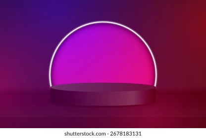 A display platform base with a modern podium in the background. A backdrop for an empty exhibition stage or empty product shelves. 3D rendering.