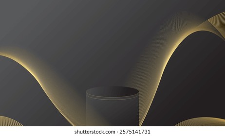 display podium black luxury gold modern presentation product background vector. stage empty dark design pedestal minimal showcase template space stand. studio mockup abstract light platform backdrop.