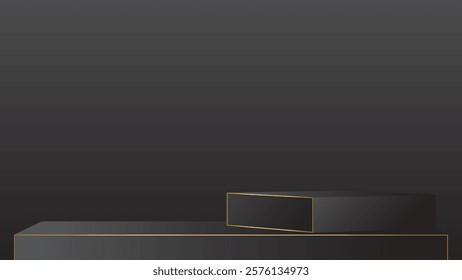 display podium black luxury gold modern presentation product background vector. stage empty dark design pedestal minimal showcase template space stand. studio mockup abstract light platform backdrop.