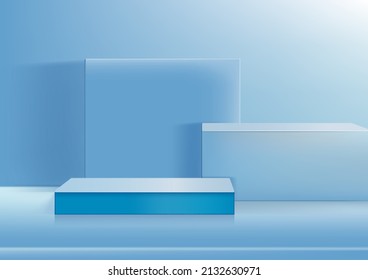 Display podium product light blue and white podium. Abstract 3D product background soft blue rendering with square vertical and holizontal scene. Stage for product. Vector illustration