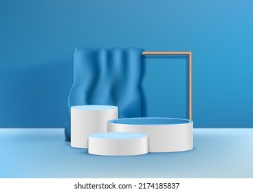 Display podium product light blue and white podium. Abstract 3D product background soft blue rendering with square vertical and holizontal scene. Stage for product. Vector illustration