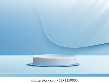 Display podium product light blue and white podium. Abstract 3D product background soft blue rendering. Stage for product. Vector illustration