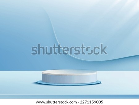 Display podium product light blue and white podium. Abstract 3D product background soft blue rendering. Stage for product. Vector illustration