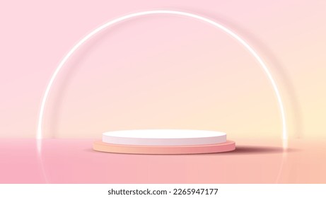 Display podium or stand with yellow and pink gradient for product presentation in pastel colors room. minimal style ideal for presentation product platform, advertisement, package showing. vector.