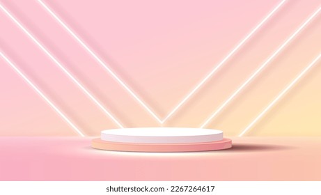 Display podium or stand with yellow and pink gradient for product presentation in pastel colors room. minimal style ideal for presentation product platform, advertisement, package showing. vector.