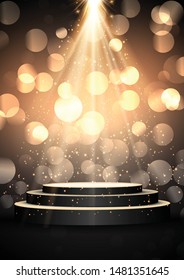 Mostrar podio bajo un foco de oro brillante
