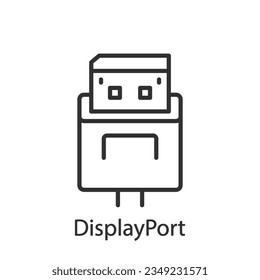 Display port cable, linear icon. Line with editable stroke
