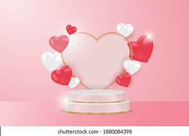 Display product happy valentine's day banners, realistic style. Premium Vector