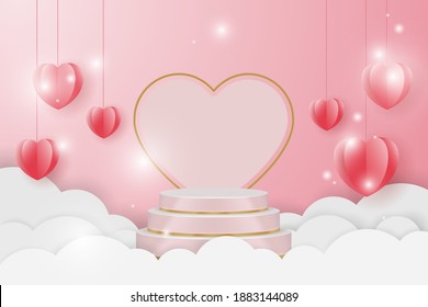 Display product happy valentine's day banners, realistic style. Premium Vector