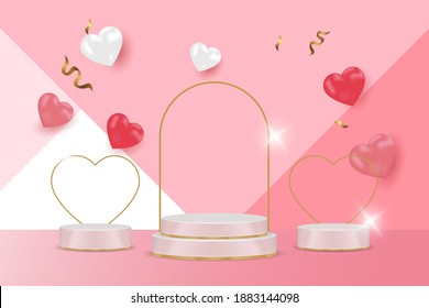 Display product happy valentine's day banners, realistic style. Premium Vector