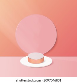 Display product podium scene. Abstact 3D product background pink rendering with circle wall scene. You can use for show cosmetic products, stage showcase. Vector illustration