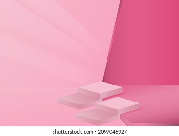 Display product podium scene. Abstact 3D product background pink rendering with circle wall scene. You can use for show cosmetic products, stage showcase. Vector illustration