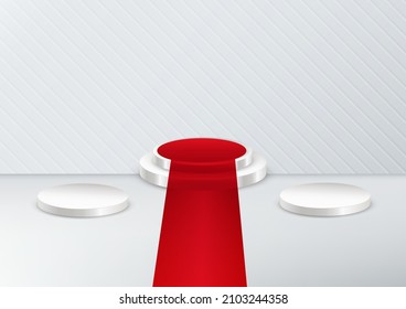 Display product podium scene. Abstract studio room 3D product pastel white background with wall scene. Award winners. Pedestal or platform for honoring prize winners. Vector illustration