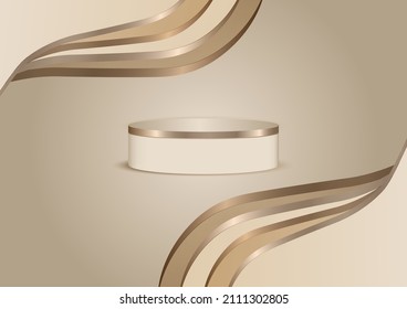 Display product podium scene. Abstract 3D product background light soft brown rendering with curved shape wall scene. Stage for product, showcase. Vector illustration