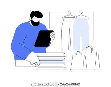 Display of products isolated cartoon vector illustrations. Merchandiser controls the products availability of the store, holding tablet, business owner, trade profession vector cartoon.