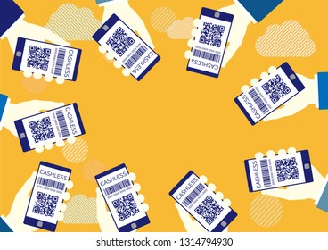 Display QR code smartphone screen frame-copy space yellow background