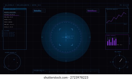 A display shows data metrics and graphs at a control center. The screen highlights velocity, altitude, and various analytical readings during a mission.