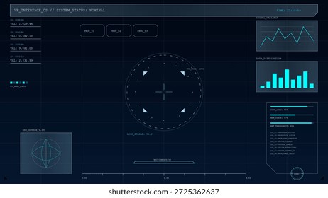 La pantalla muestra métricas de datos e indicadores de Estado del sistema para una interfaz de realidad virtual. Se presentan varios gráficos y parámetros para su análisis y monitoreo.