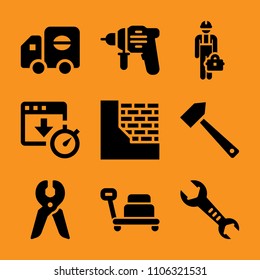 display, silhouette, safety, drill, surface and kit icon vector set. Flat vector design with filled icons. Designed for web and software interfaces