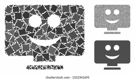 Display smile mosaic of tuberous items in various sizes and color tones, based on display smile icon. Vector tuberous dots are organized into collage. Display smile icons collage with dotted pattern.