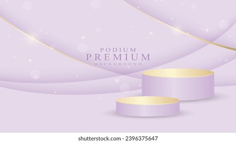 Display stand, elegant purple background, gold lines, stage for product display, vector