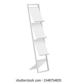 Display Stand, Holder For Brochure, Magazine, Leaflet Isolated On White Background. Vector Illustration